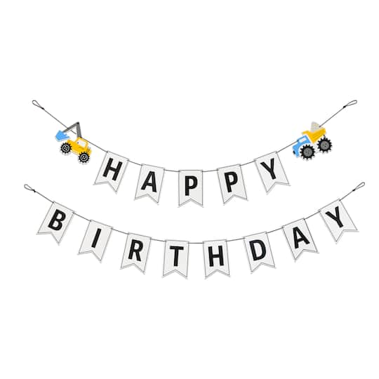 12 Pack: 5ft. White Happy Birthday Construction Banner Set by Celebrate It™